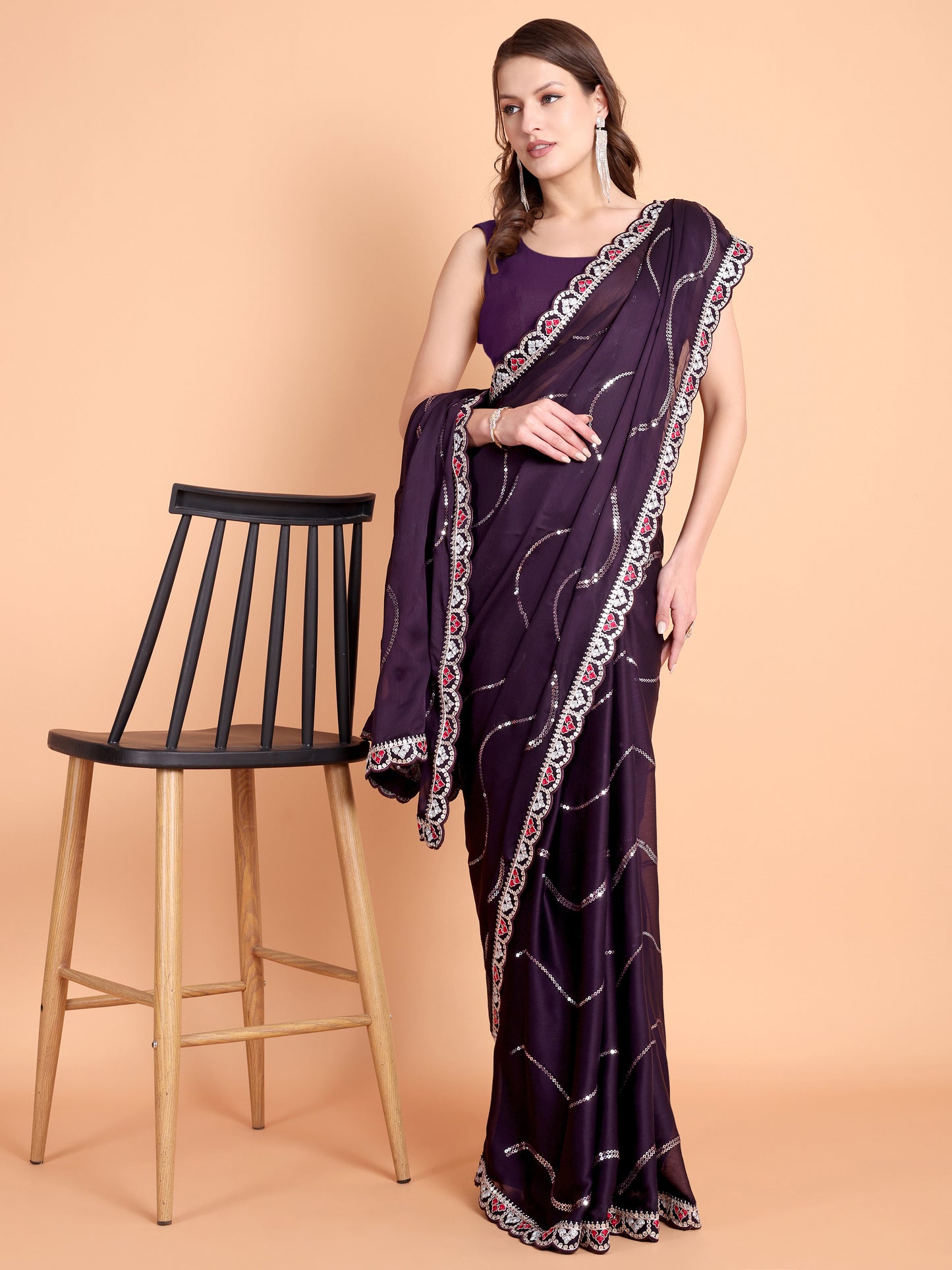 Magenta Blooming Georgette crush saree