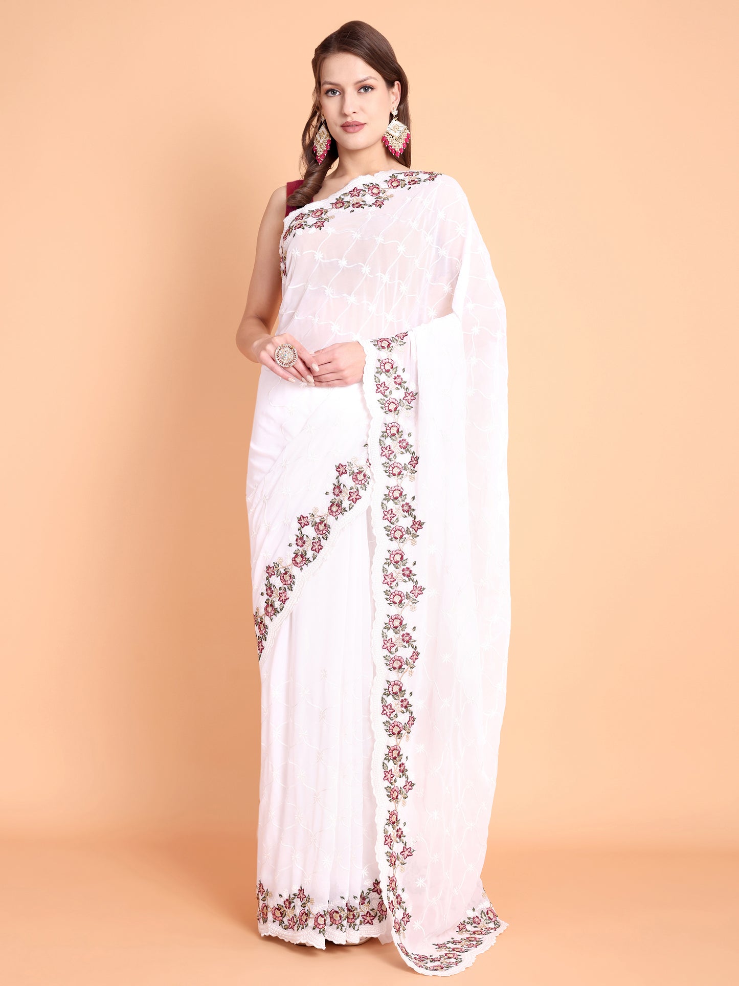 White Pure georgate saree