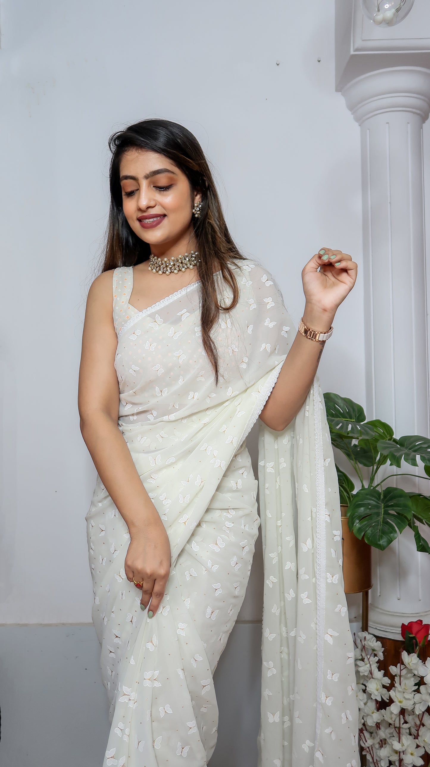 White Georgette saree