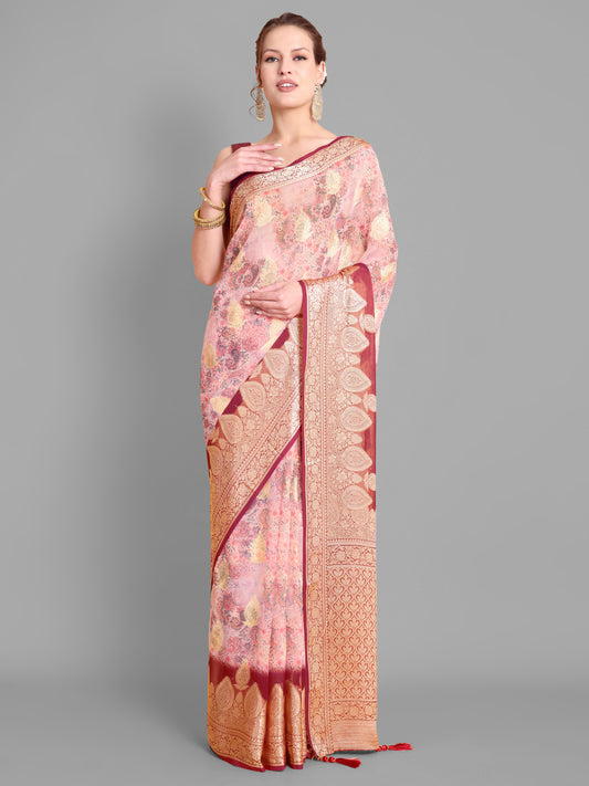 Baby pink  Pure weaving georgett silk saree