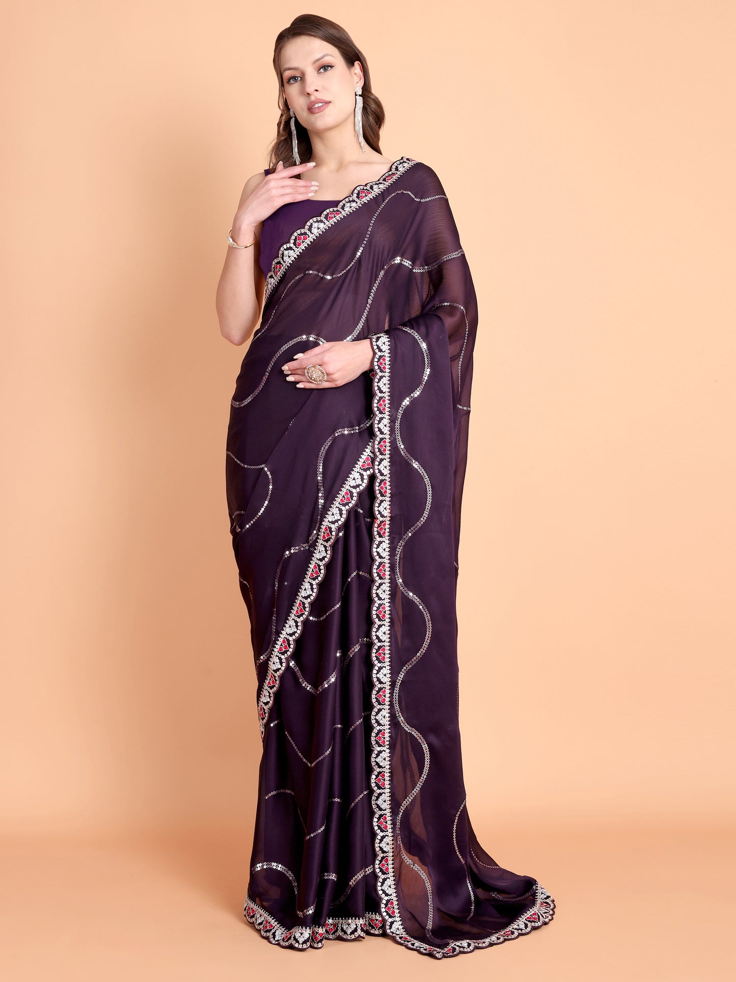 Magenta Blooming Georgette crush saree