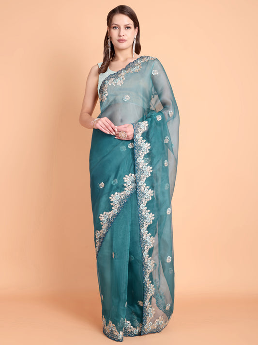 Rama  Beautiful soft Organza saree