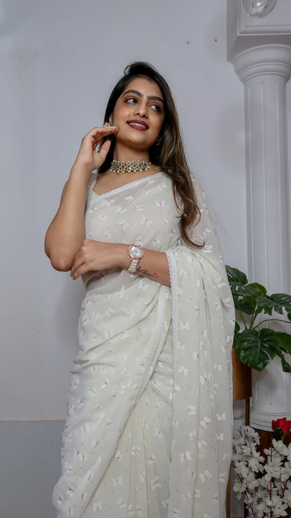 White Georgette saree