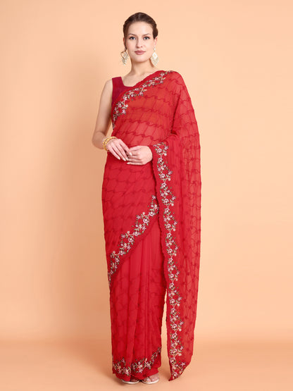 Red   Pure georgate saree