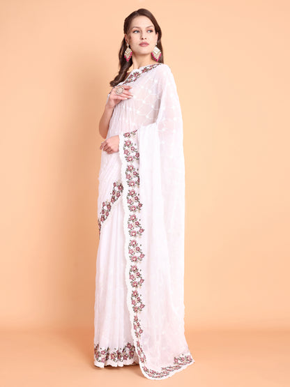 White Pure georgate saree