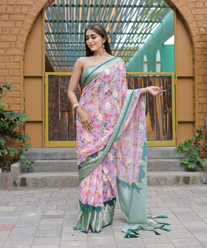 Pink Pure weaving  georgett silk saree