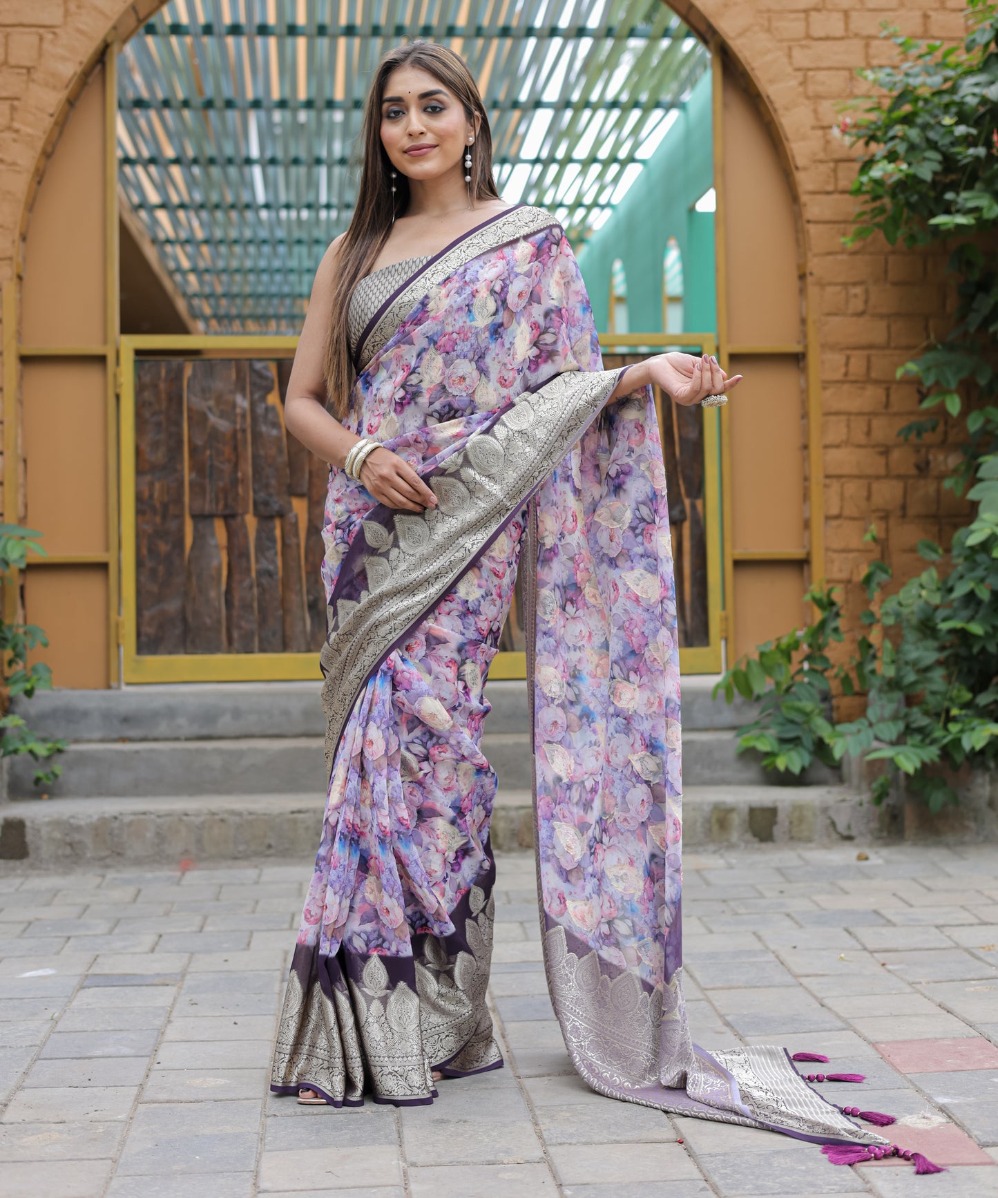 Purple Pure weaving  georgett silk saree