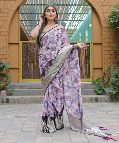 Purple Pure weaving  georgett silk saree