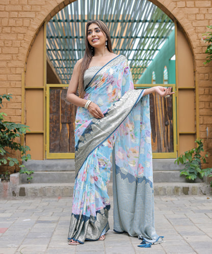 Blie Pure weaving  georgett silk saree