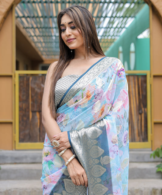 Blie Pure weaving  georgett silk saree