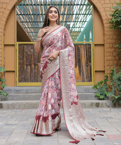 Pink Pure weaving  georgett silk saree