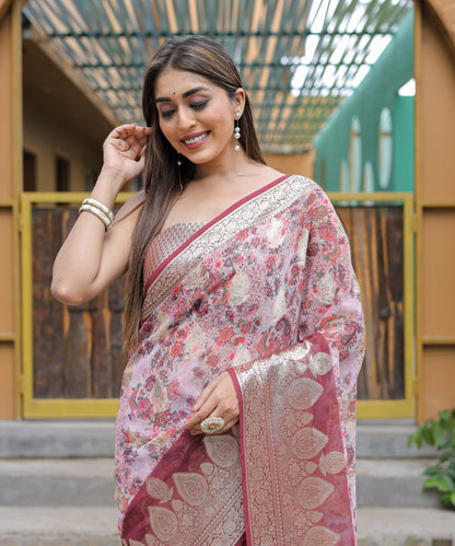 Pink Pure weaving  georgett silk saree