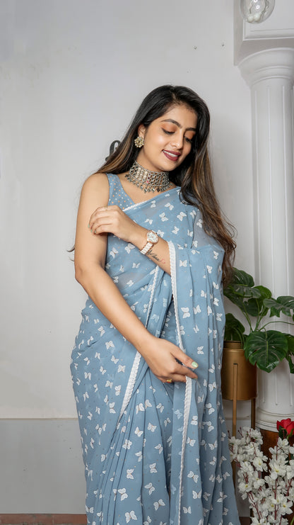 Gray Georgette saree