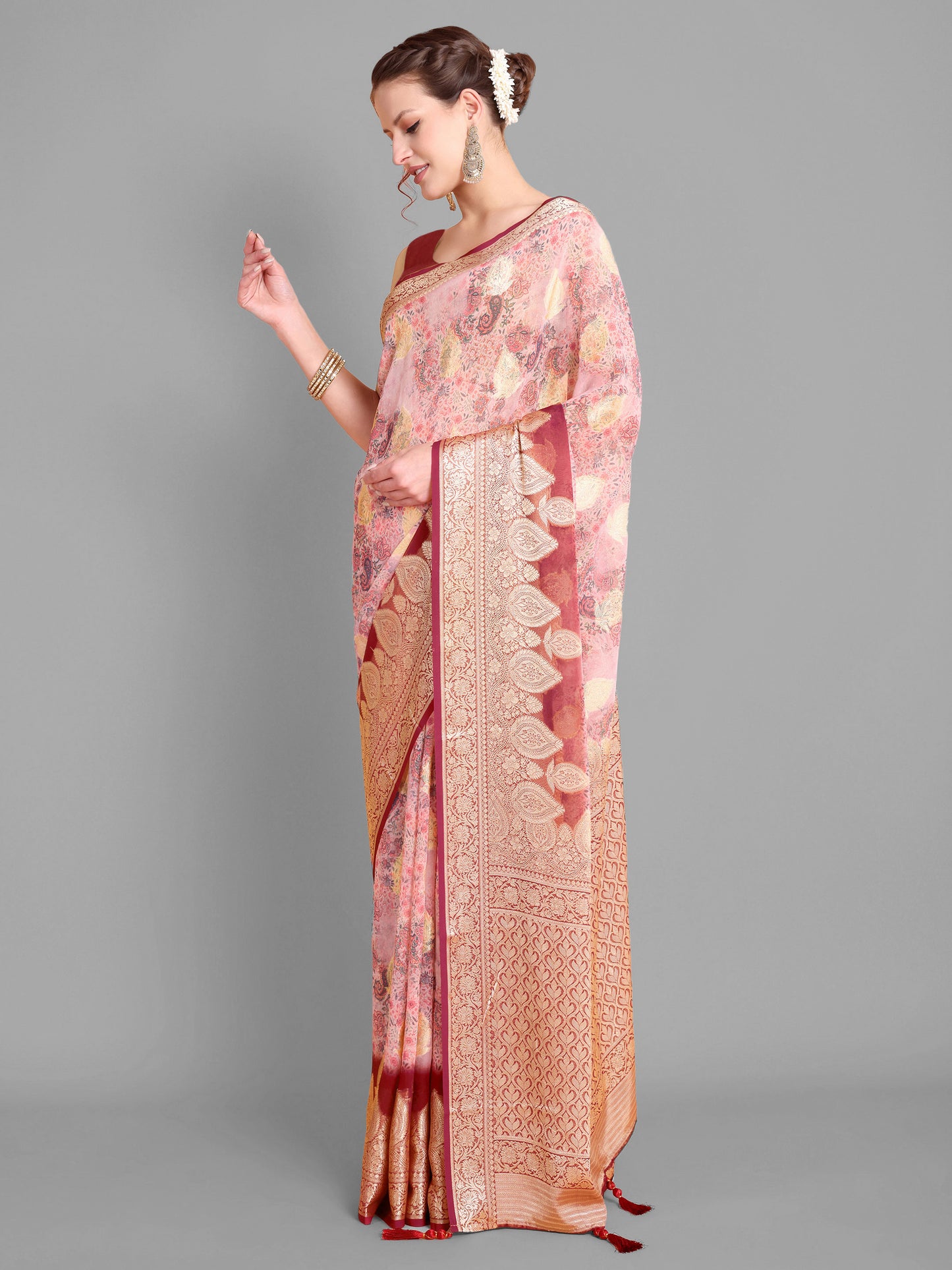 Baby pink  Pure weaving georgett silk saree