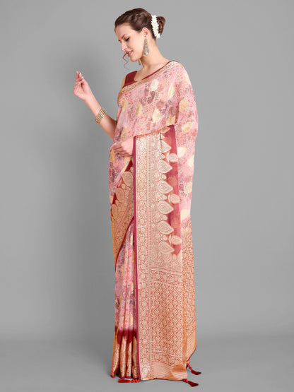 Baby pink  Pure weaving georgett silk saree