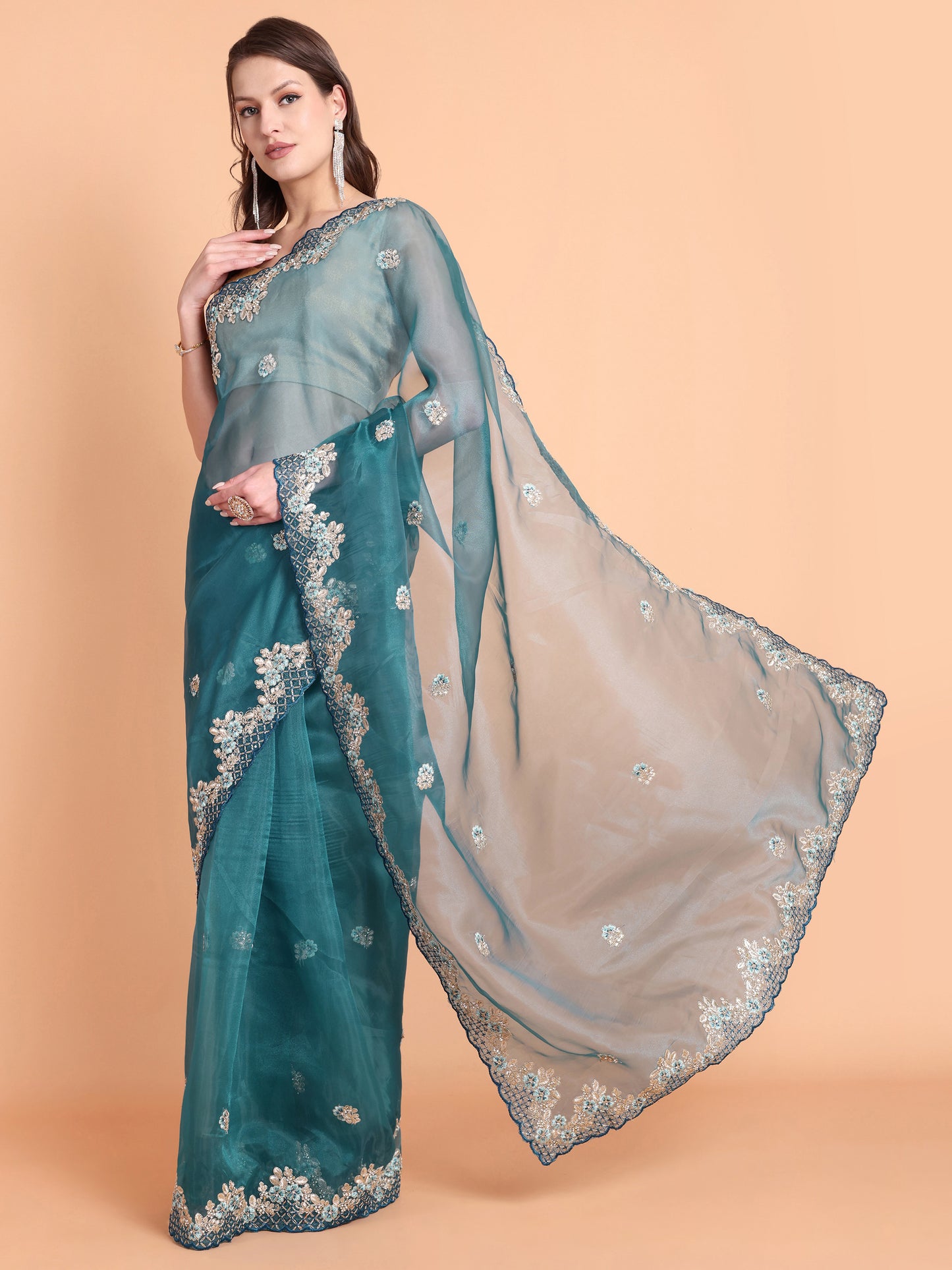 Rama  Beautiful soft Organza saree