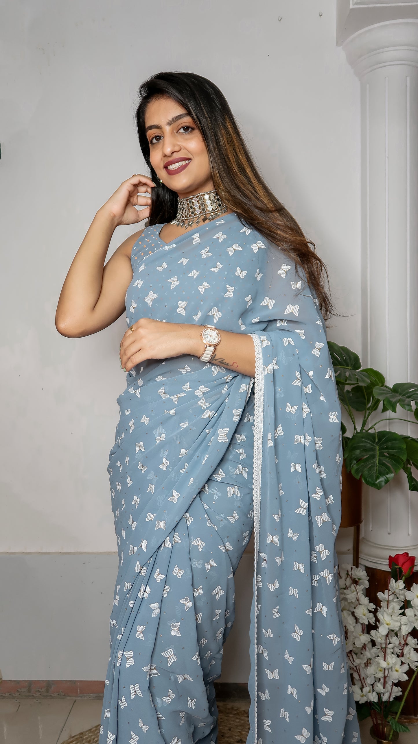 Gray Georgette saree