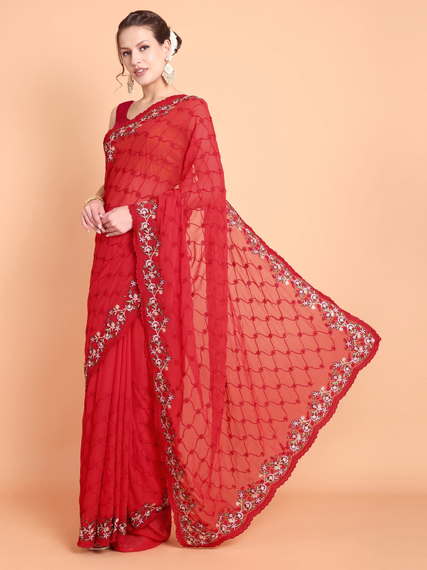 Red   Pure georgate saree