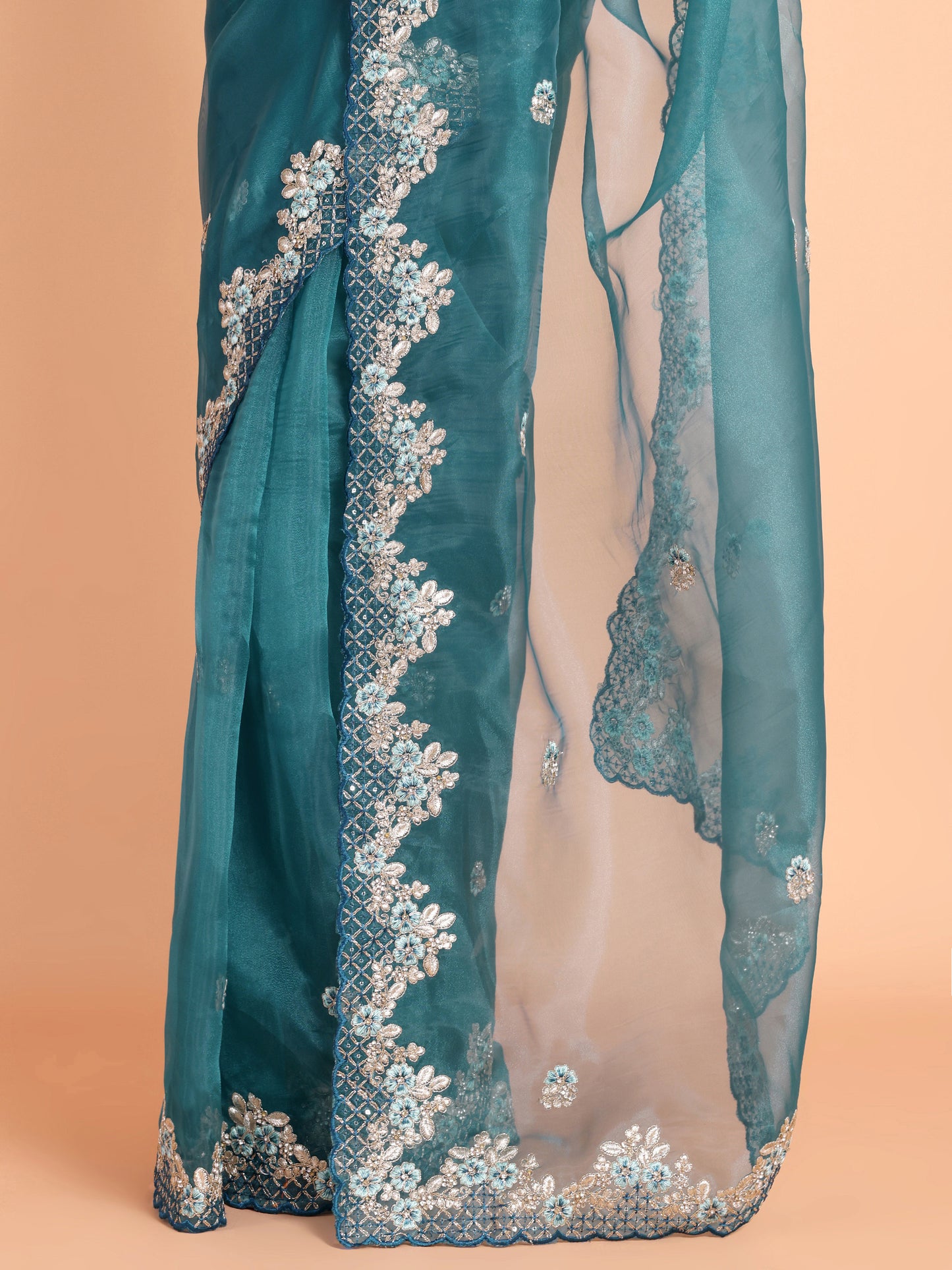 Rama  Beautiful soft Organza saree