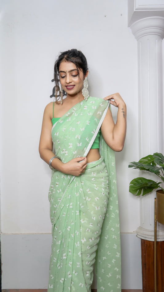 Green Georgette saree