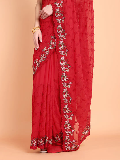 Red   Pure georgate saree