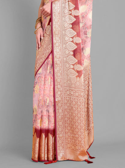 Baby pink  Pure weaving georgett silk saree