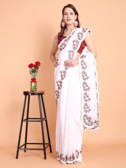 White Pure georgate saree