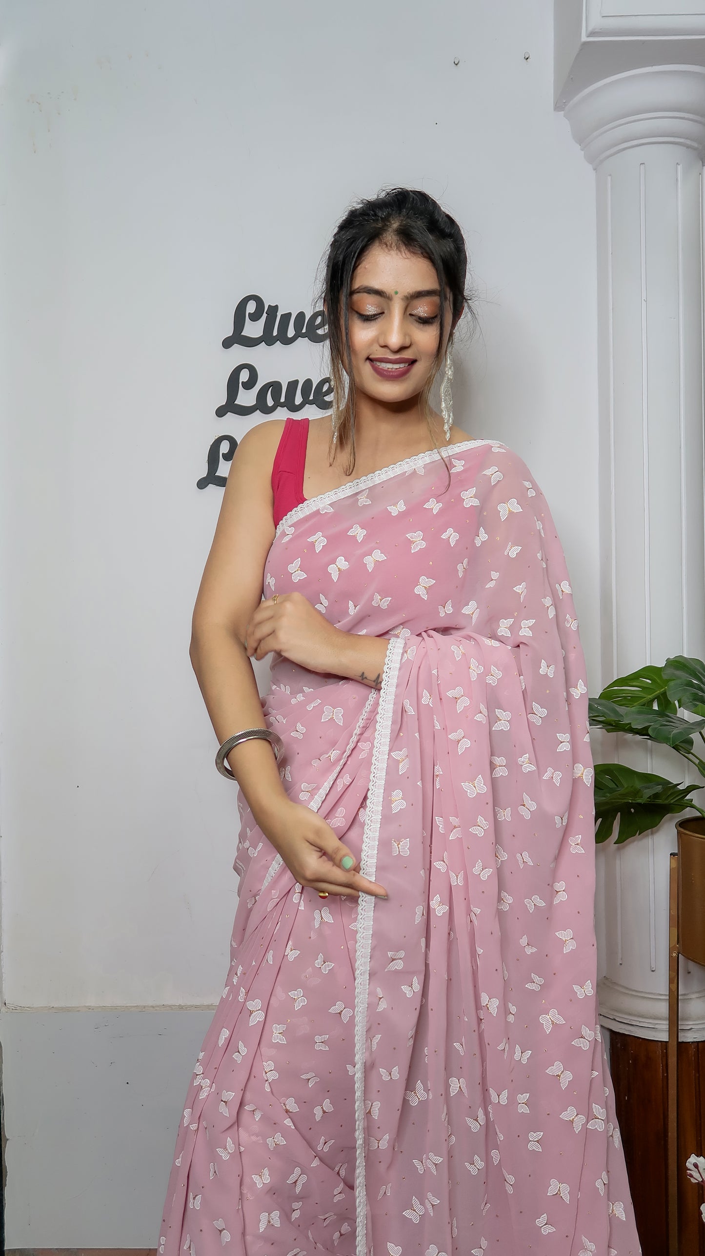 Pink Georgette saree