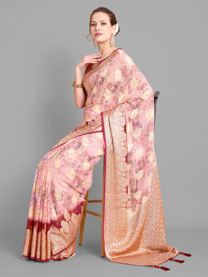 Baby pink  Pure weaving georgett silk saree