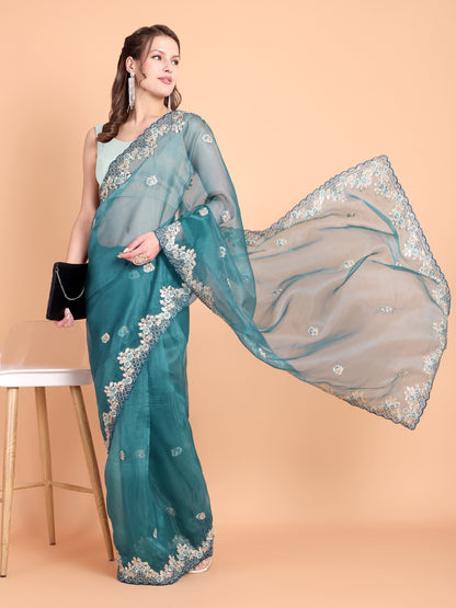 Rama  Beautiful soft Organza saree