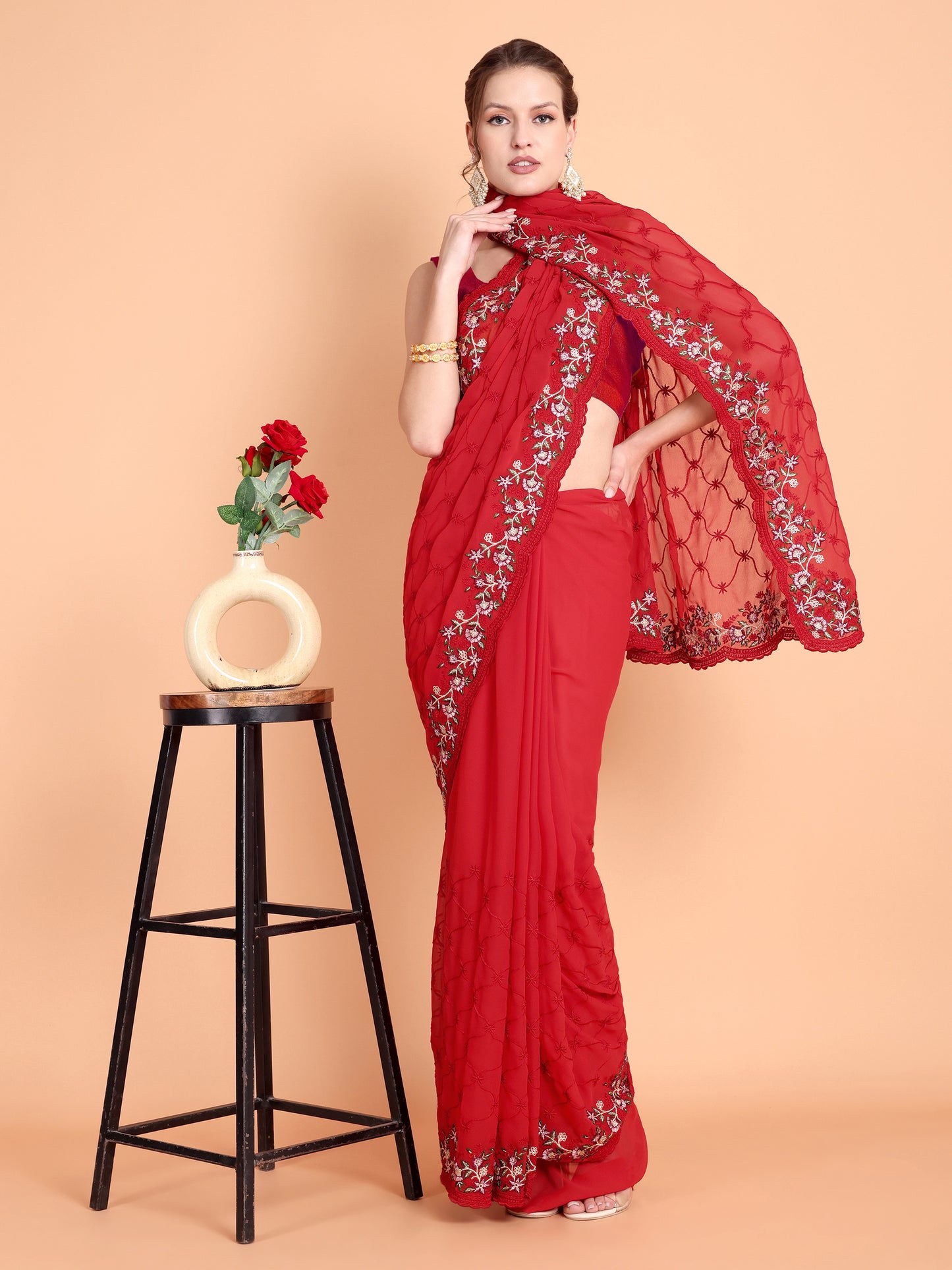 Red   Pure georgate saree