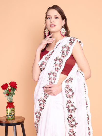 White Pure georgate saree