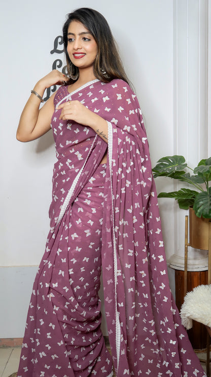 Magenta Georgette saree