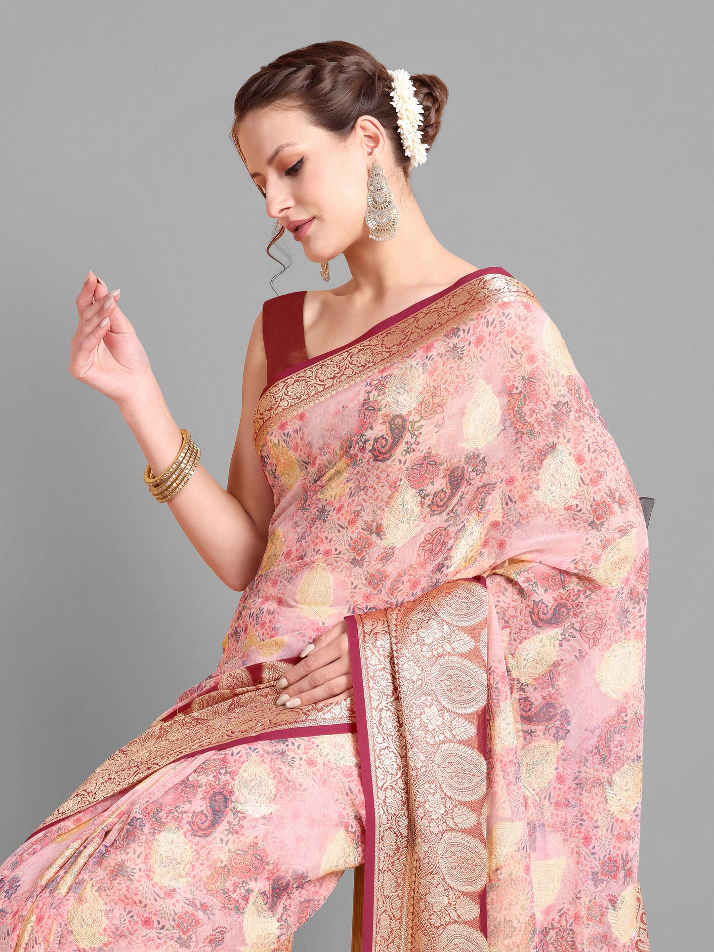 Baby pink  Pure weaving georgett silk saree