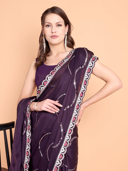 Magenta Blooming Georgette crush saree