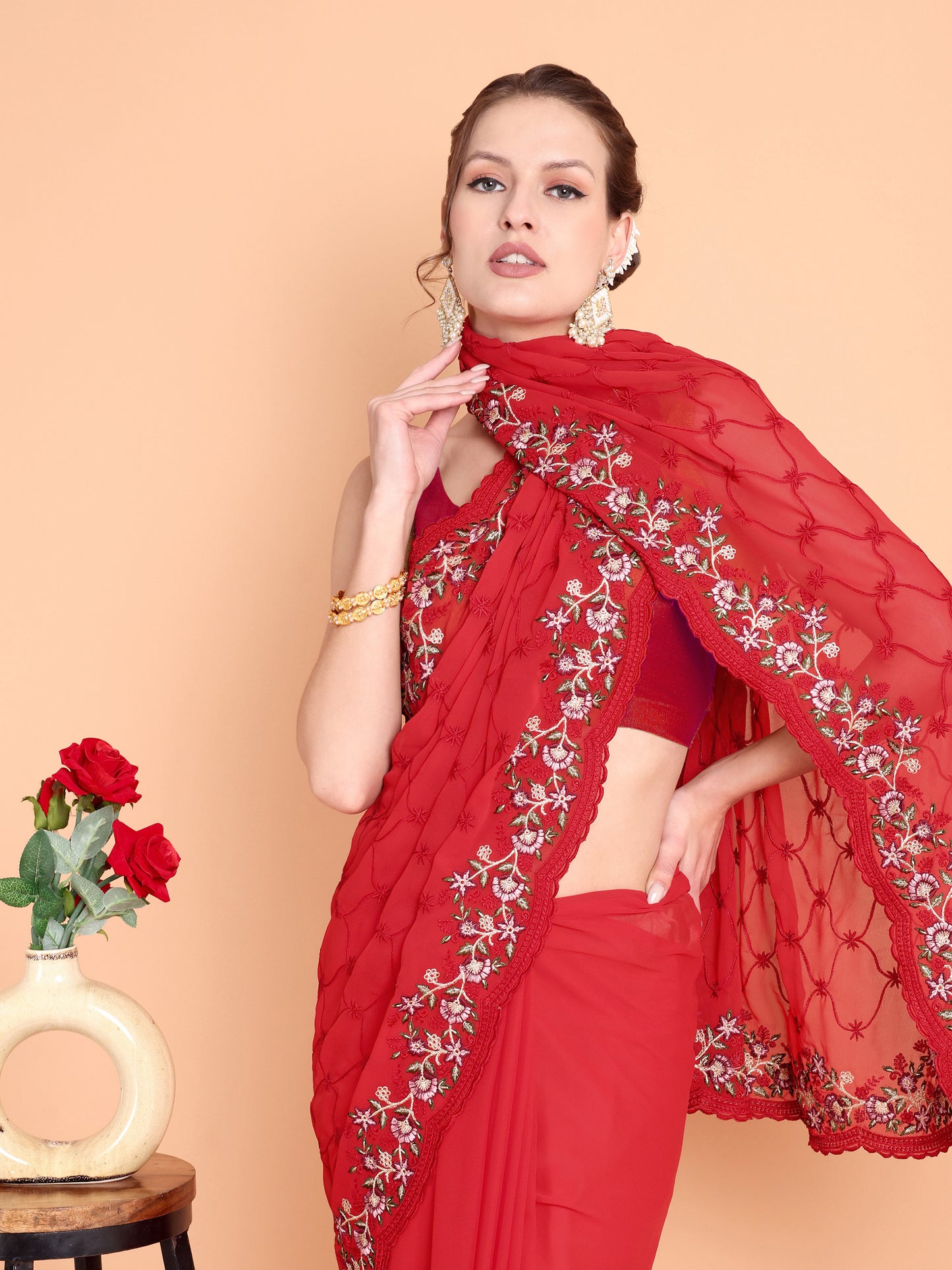 Red   Pure georgate saree