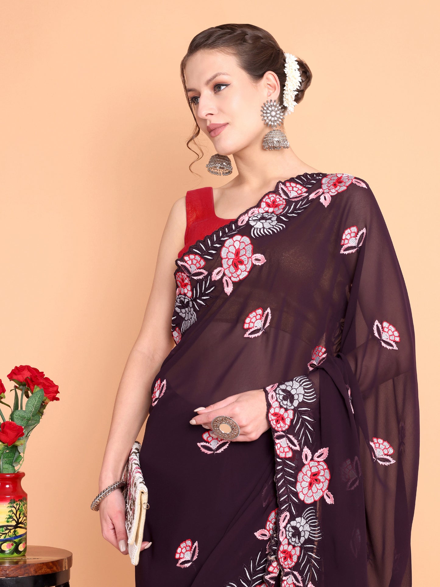 Chocolate Beautiful Georgett silk Saree