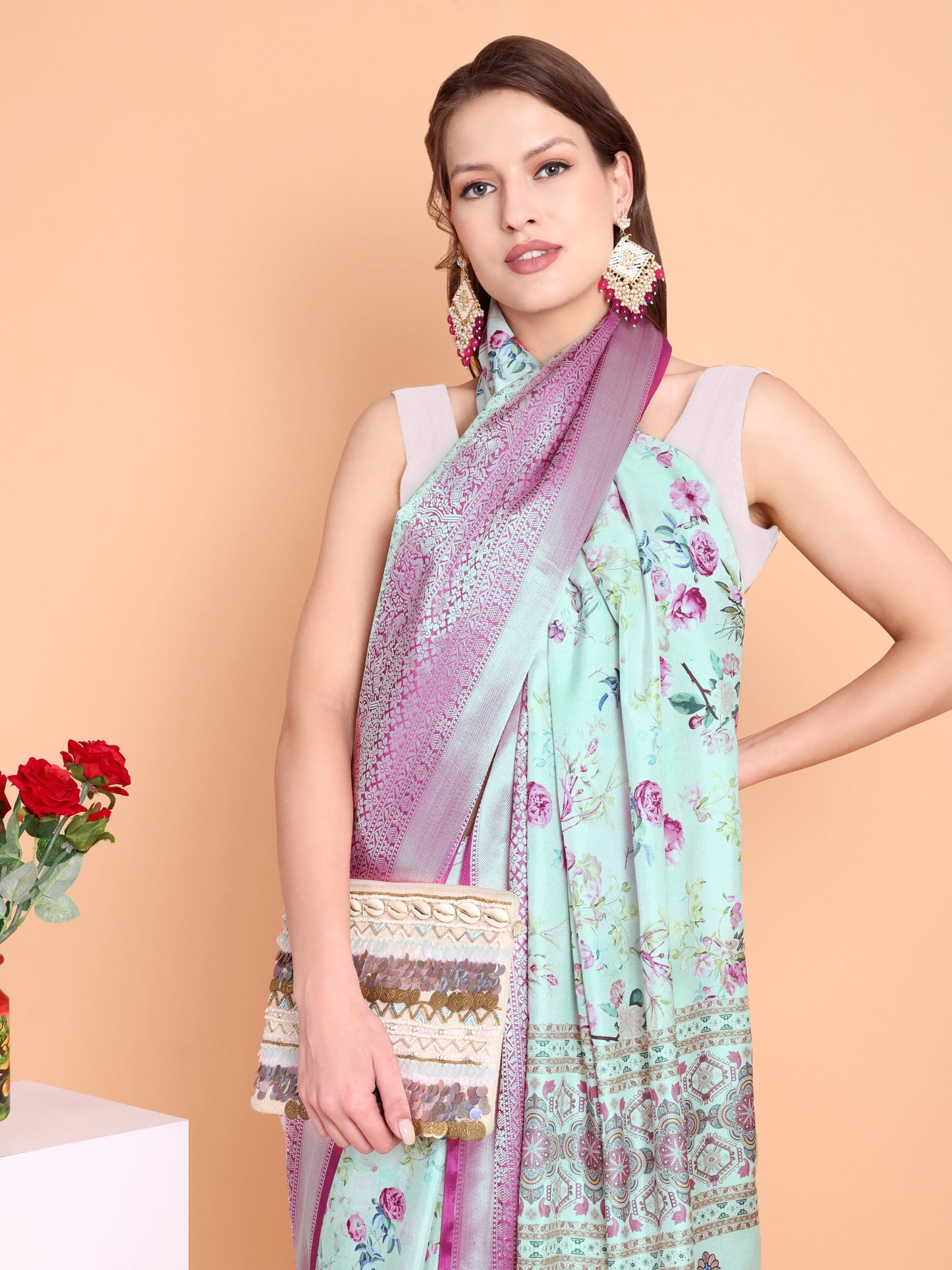 Pista  Pure soft tussur dola satin silk saree