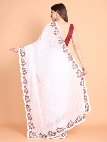 White Pure georgate saree