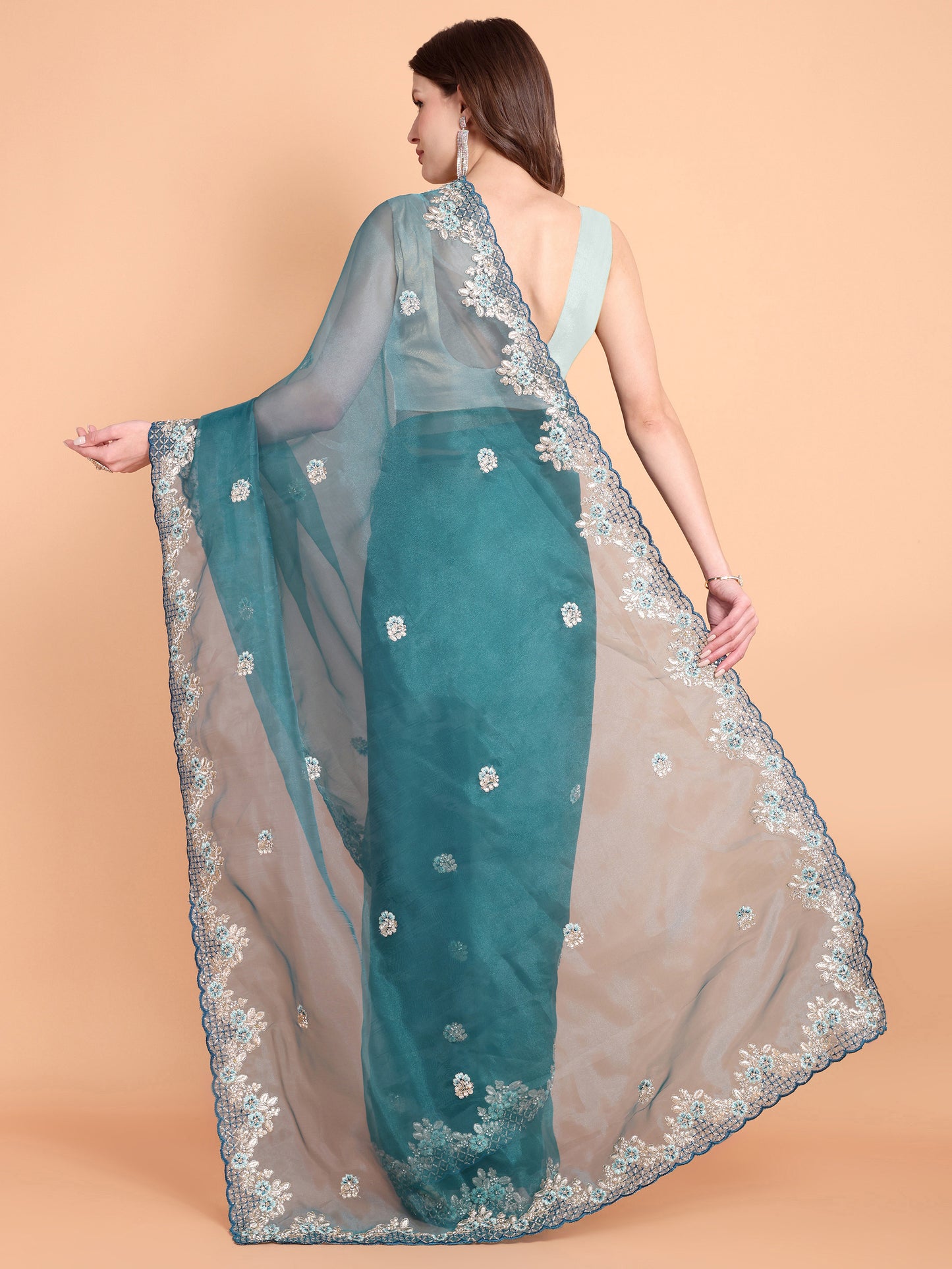 Rama  Beautiful soft Organza saree