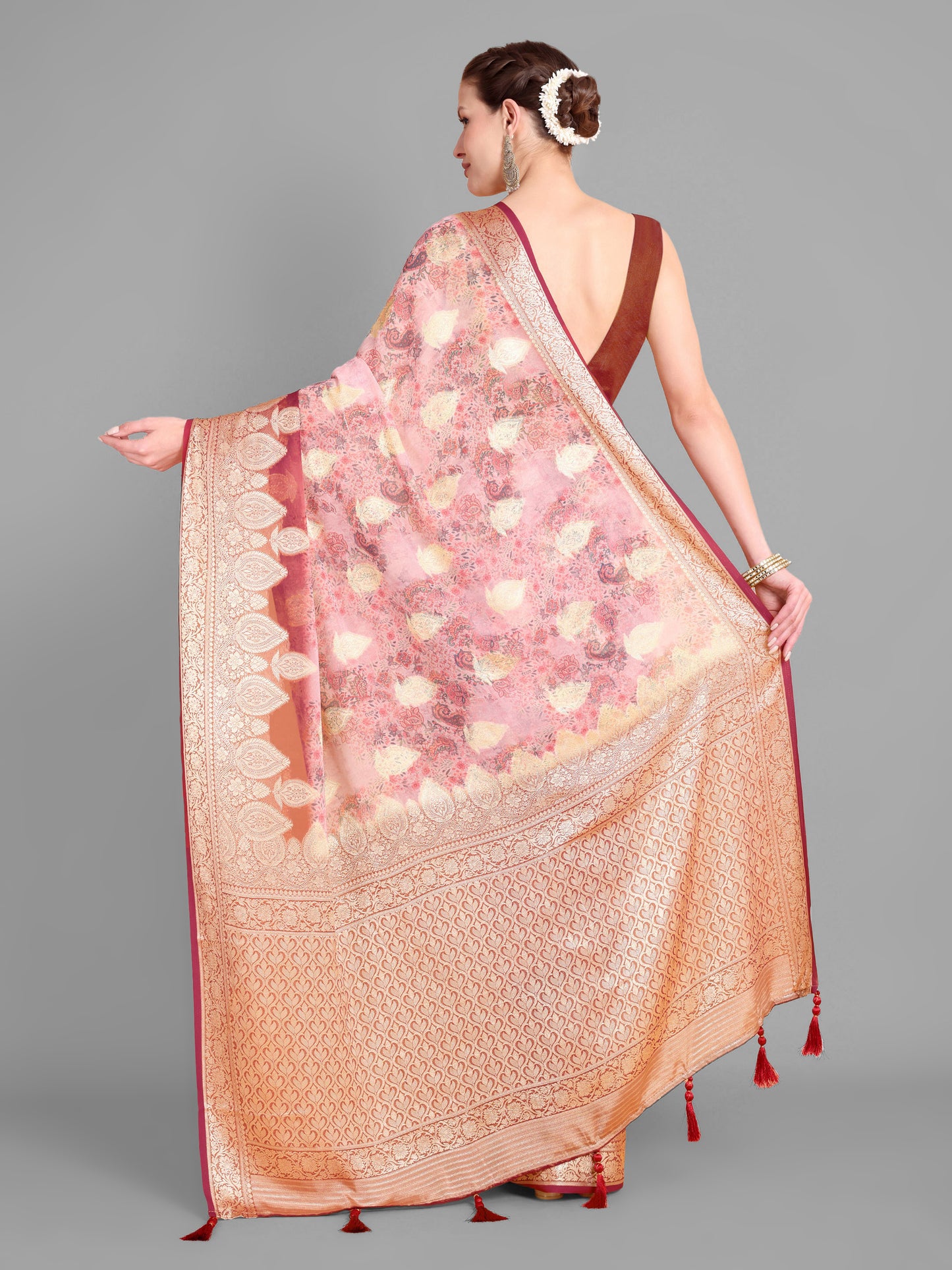 Baby pink  Pure weaving georgett silk saree