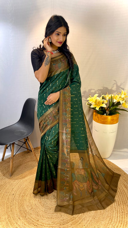 green soft Chanderi silk sarees