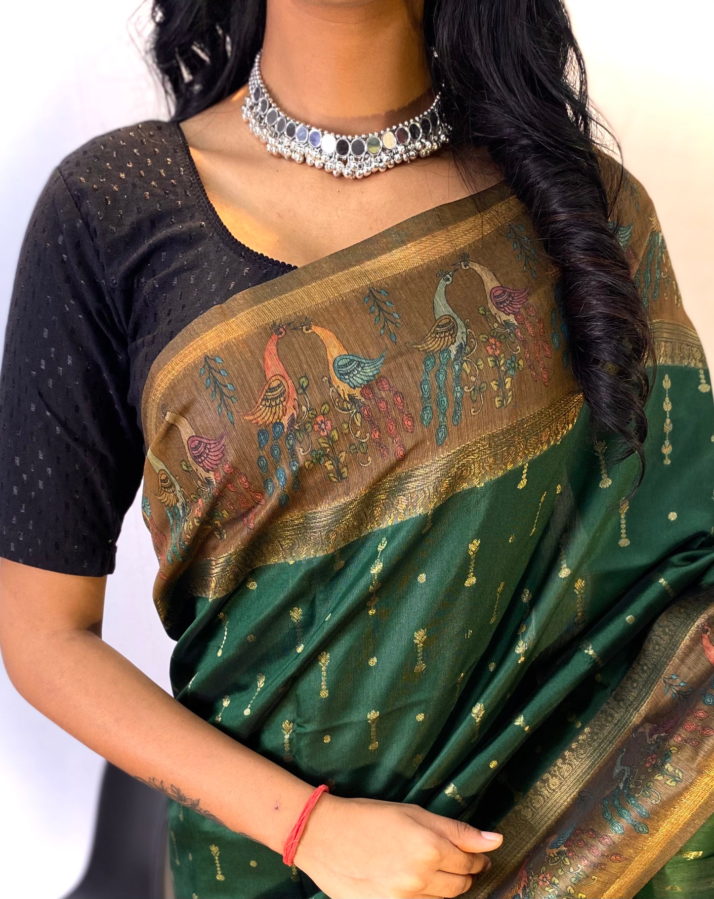 green soft Chanderi silk sarees