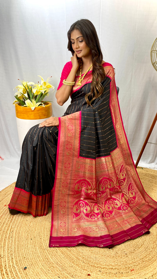 Black Paithani silk saree