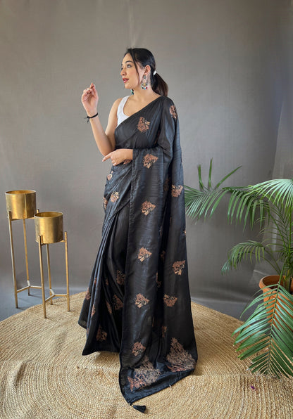 Black concept of silk with zari based embroidery and piping