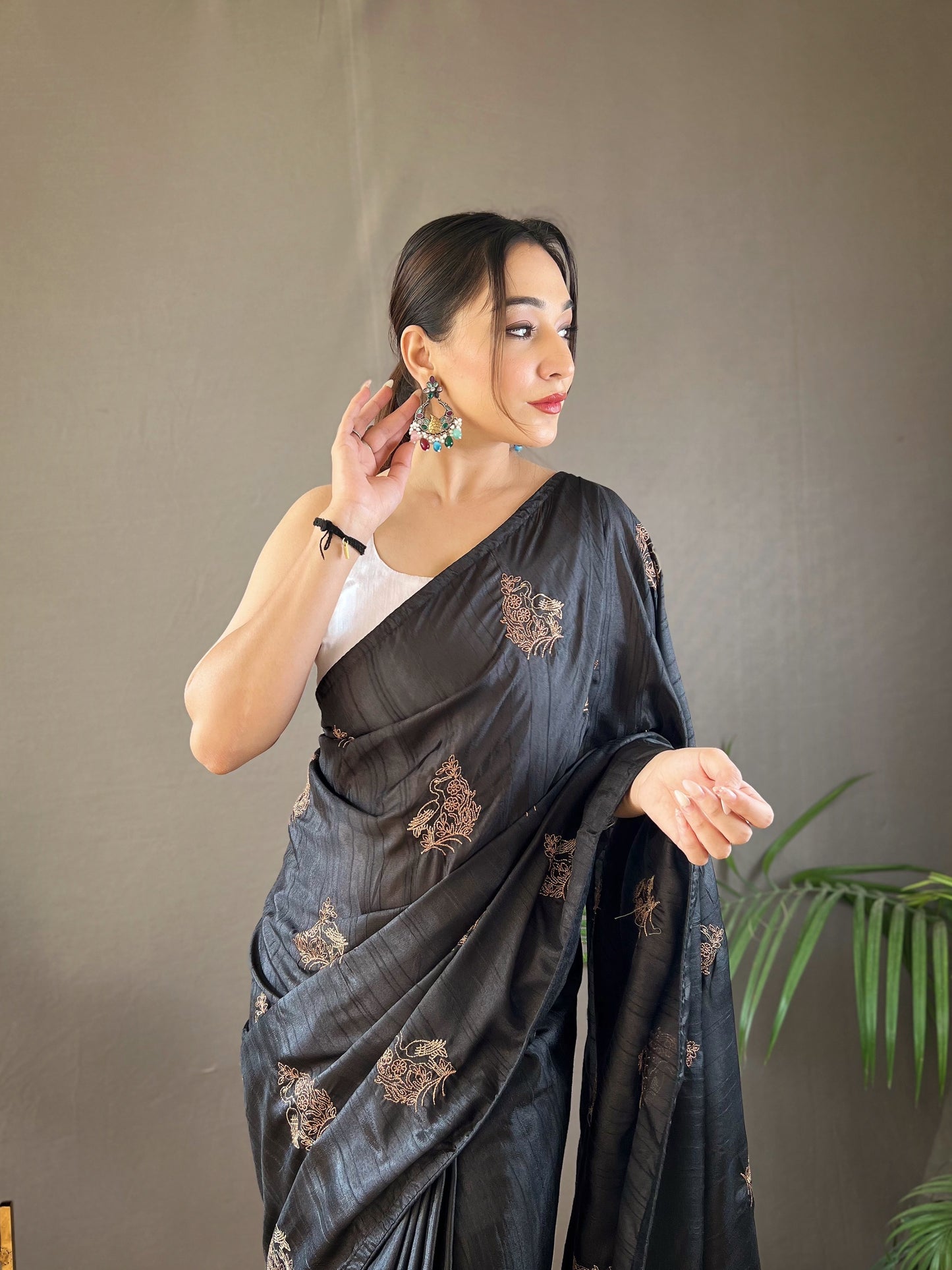 Black concept of silk with zari based embroidery and piping