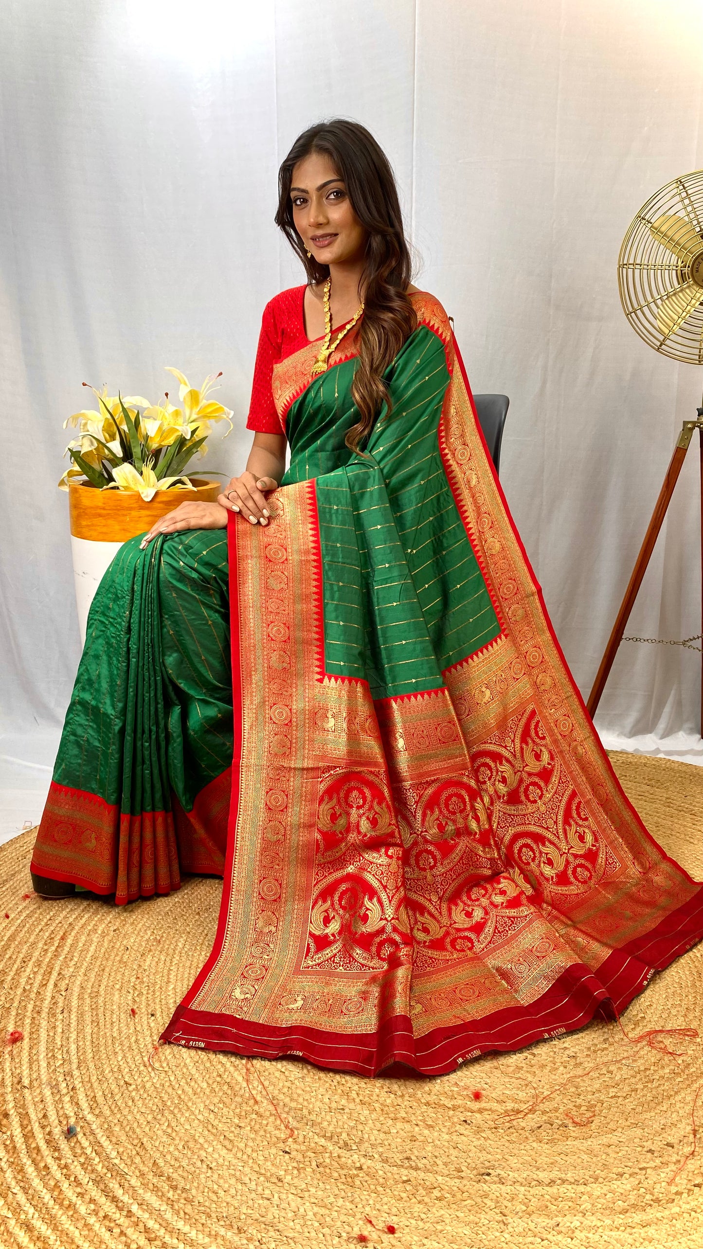 Bottle green Paithani silk saree