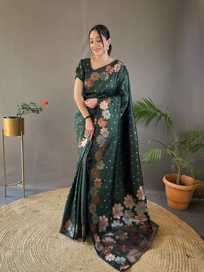 Bottle green Pure soft silk saree