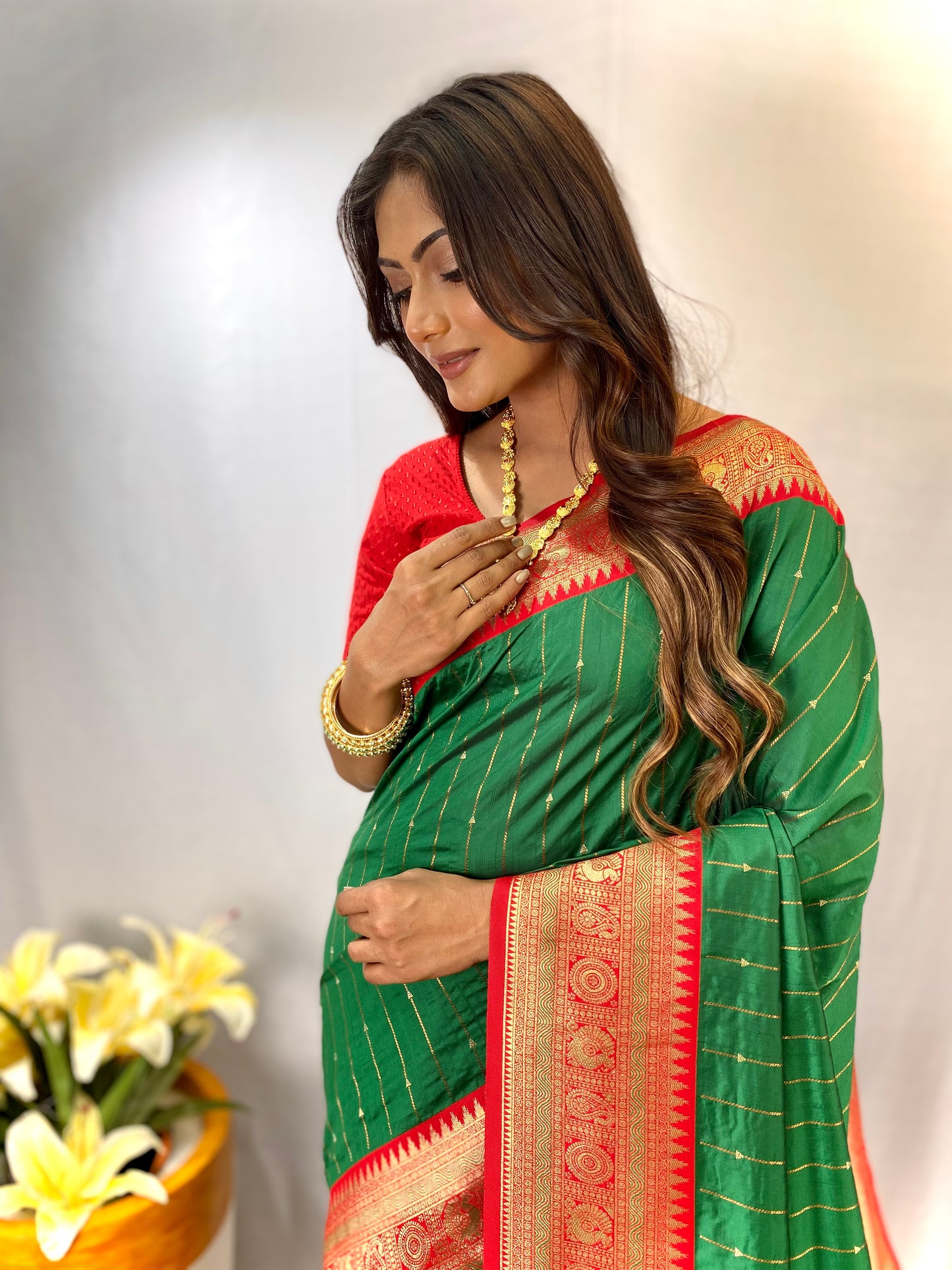 Bottle green Paithani silk saree