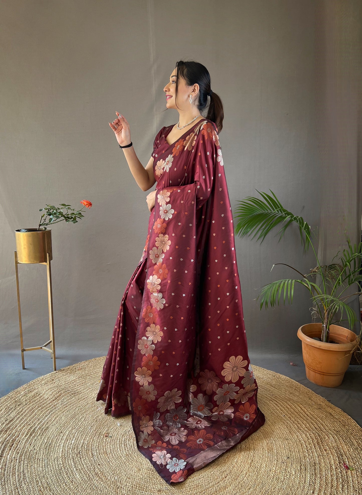 Brown Pure soft silk saree